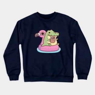 Cute Chubby Crocodile Chilling On Flamingo Pool Float Crewneck Sweatshirt